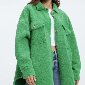 NWT Good American Shacket Sherpa Summer Green 3/4 Oversized